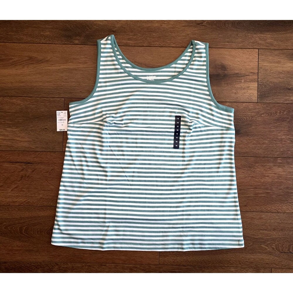 NWT Lands End Plus 1X Tank Top Stripe Cotton Interlock 16W-18W Sleeveless SOFT